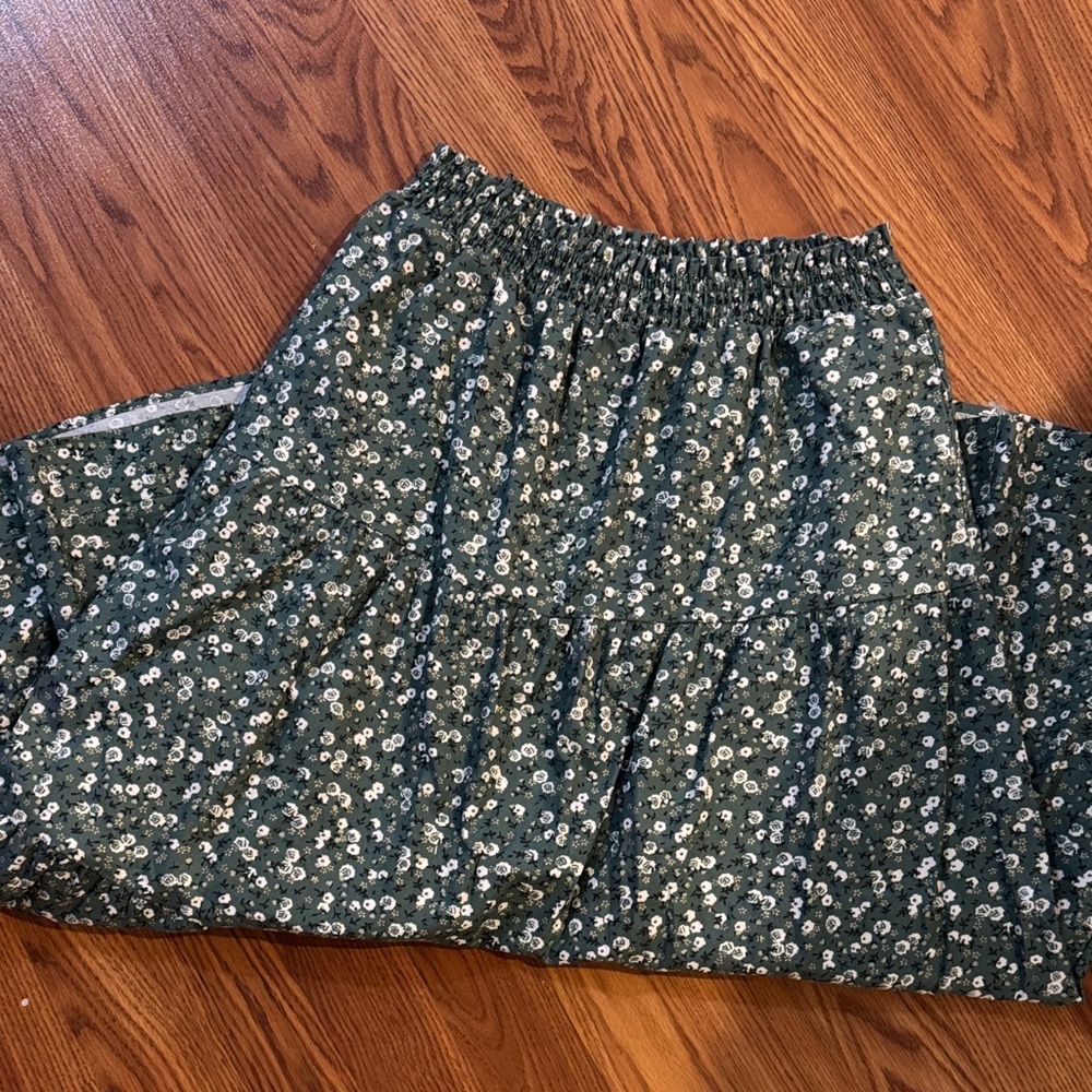 Target Universal Thread Green Floral Tiered Maxi Skirt, Small